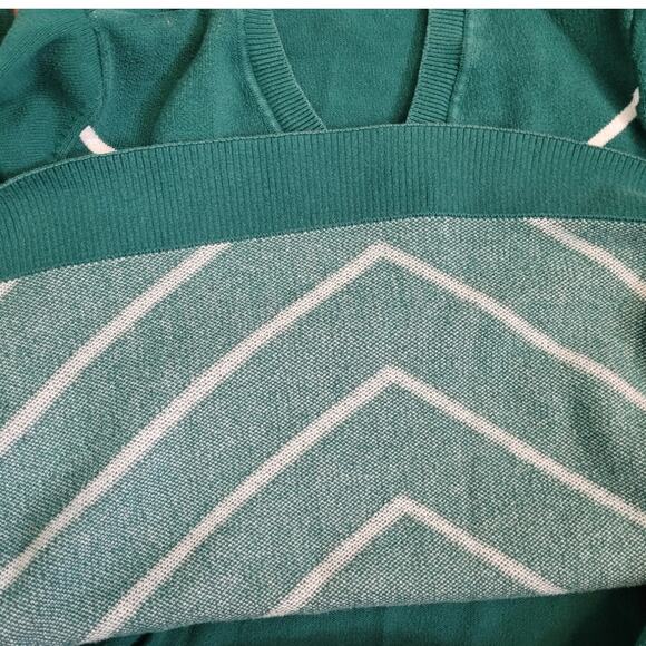LIZ CLAIBORNE Womens Green Chevron Sweater Sz 2X V-Neck Minimalist Graphic - Picture 6 of 8